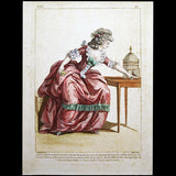 Gallerie des Modes et Costumes Français, 1778-1787, gravure n° bbb 290, Jeune adolescente en robe anglaise par Watteau (1785)