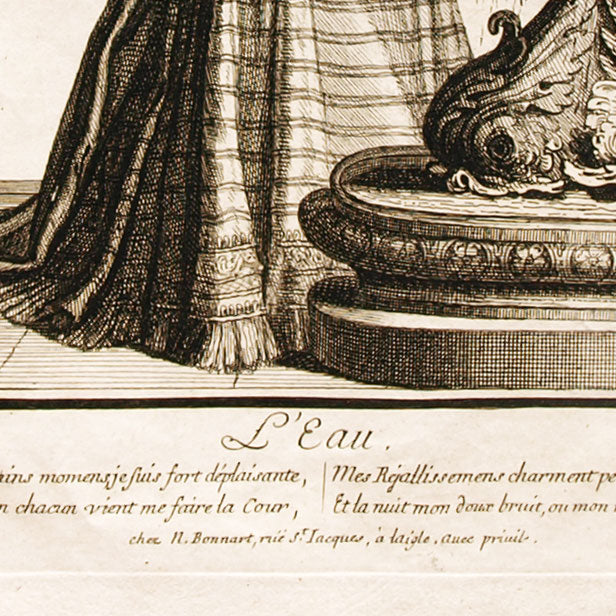L'Eau, allégorie des éléments, gravure d'après Jean-Baptiste Bonnart (circa 1685)