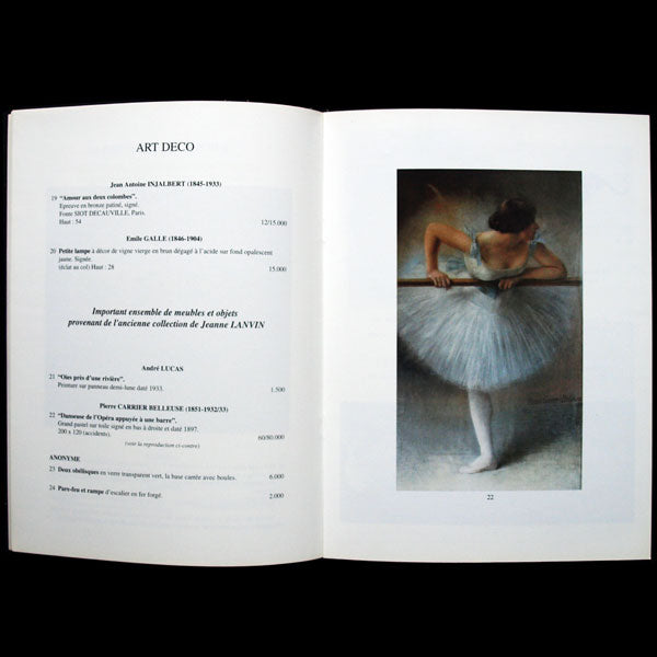 Catalogue de la vente de meubles et objets art-déco provenant de l'ancienne collection Jeanne Lanvin (1991)