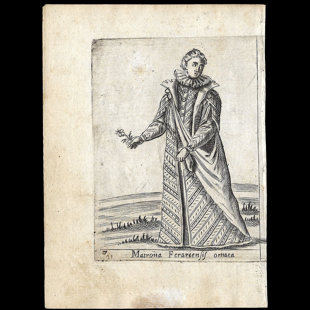 Alessandro Fabri - Diversarum Nationum Ornatus, Femme de Ferrara d'après Pietro Bertelli (1593)