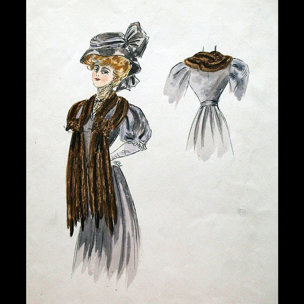 Fourrures Max - Dessin d'une écharpe (circa 1900-1910)