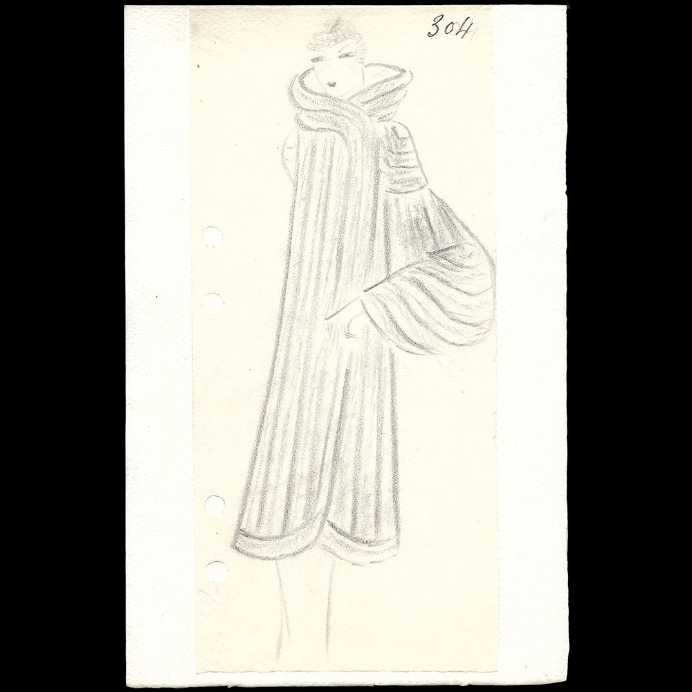 Fourrures Max - Dessin d'un manteau par Monsieur Alex (circa 1930s)