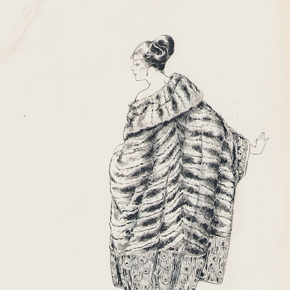 Fourrures Max - Dessin d'un manteau de chinchilla (1917)