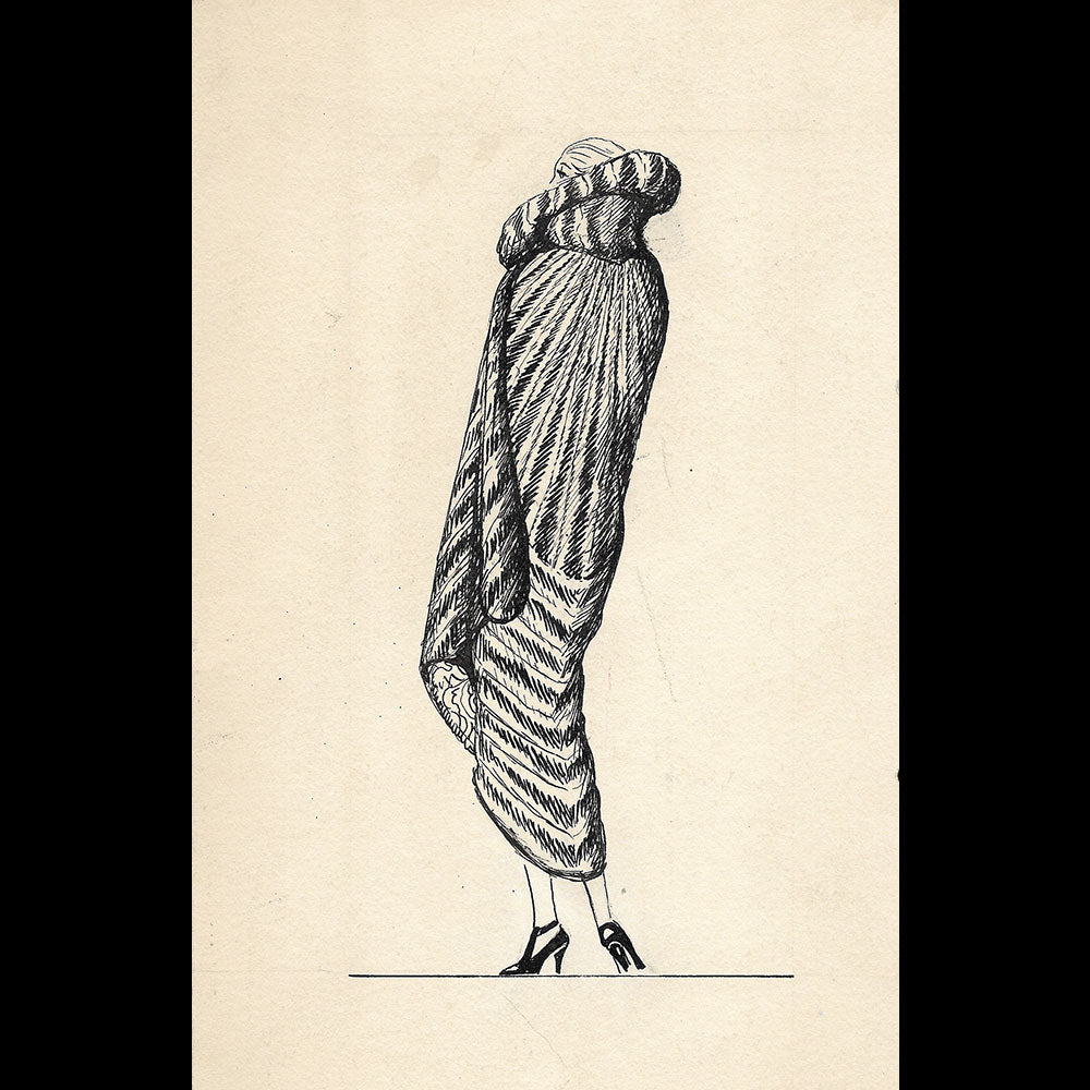 Fourrures Max - Dessin d'un manteau de fourrure (circa 1920s)