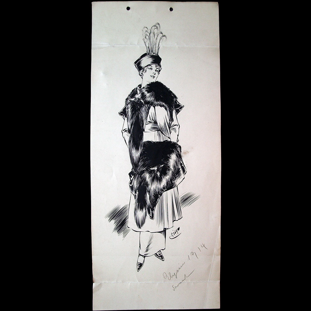 Fourrures Max - Réunion de deux dessins du manteau Elysée (1914)