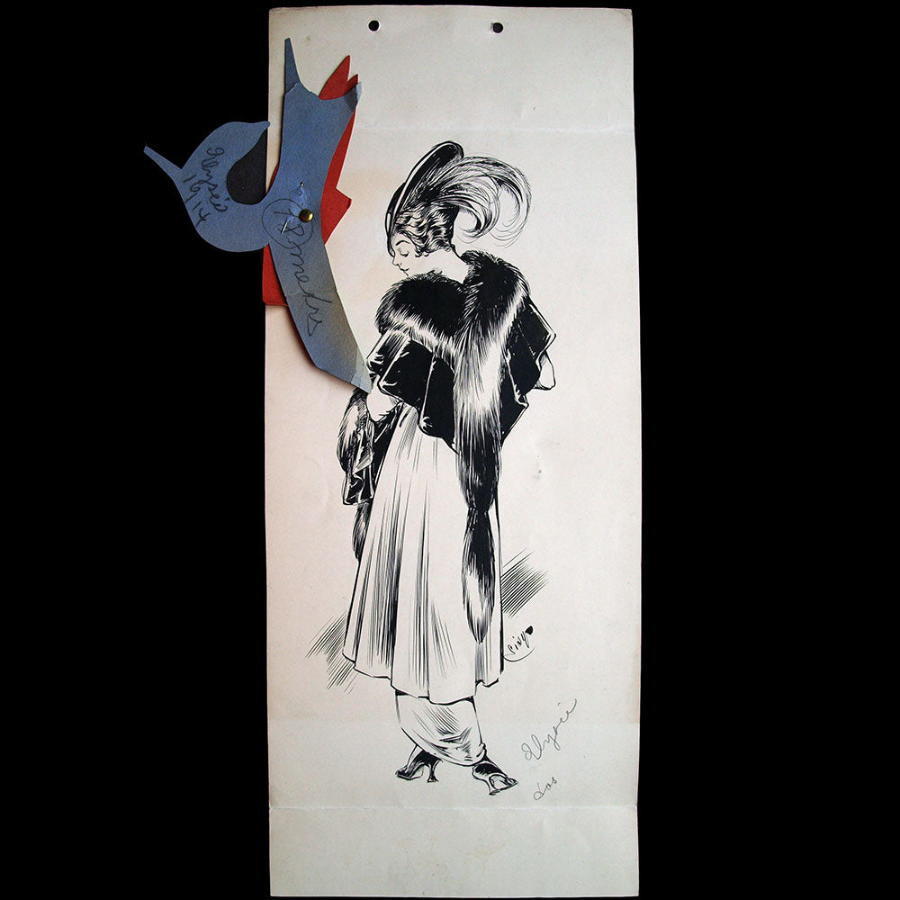 Fourrures Max - Réunion de deux dessins du manteau Elysée (1914)