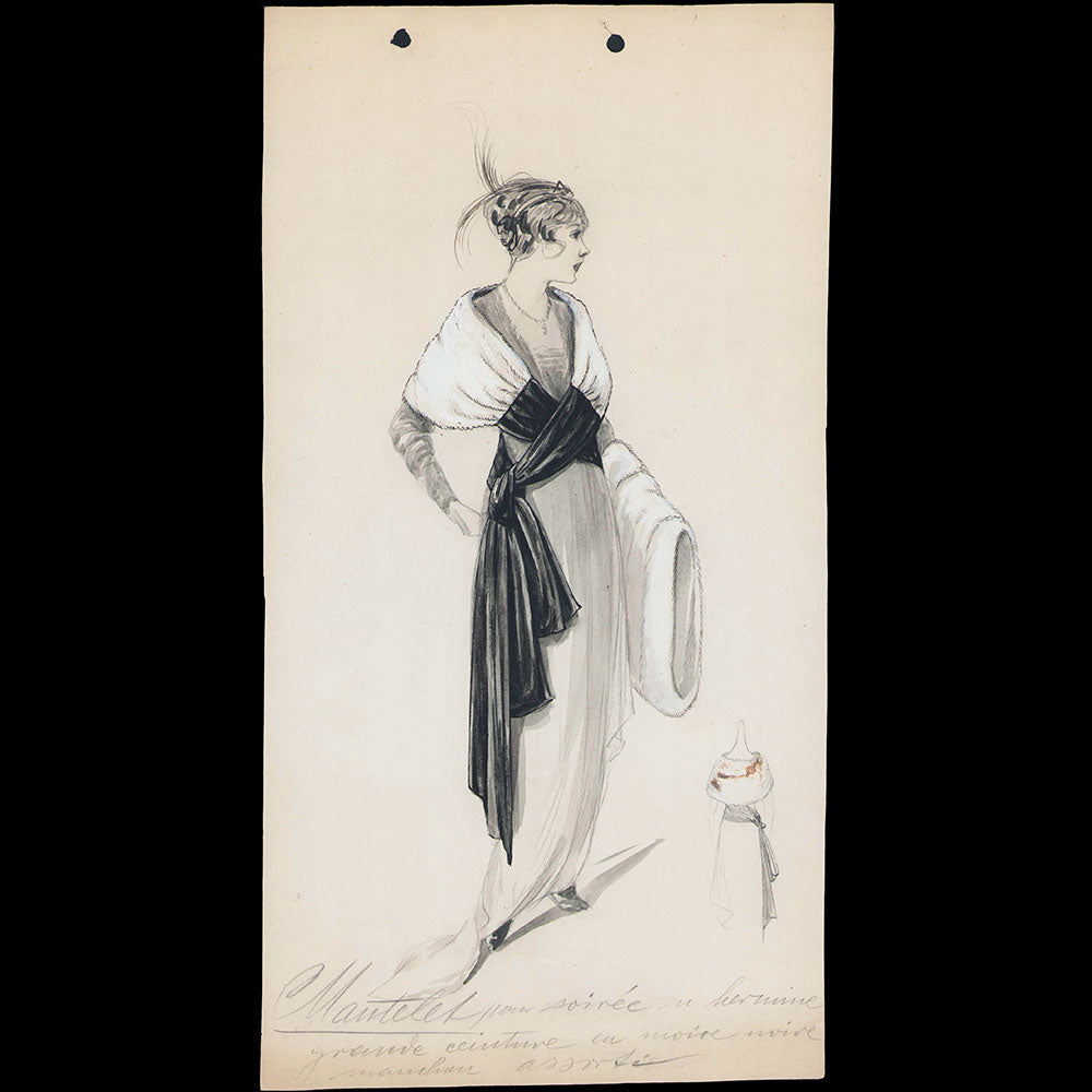 Fourrures Max - Dessin d'un mantelet pour soirée en hermine (circa 1905-1915)
