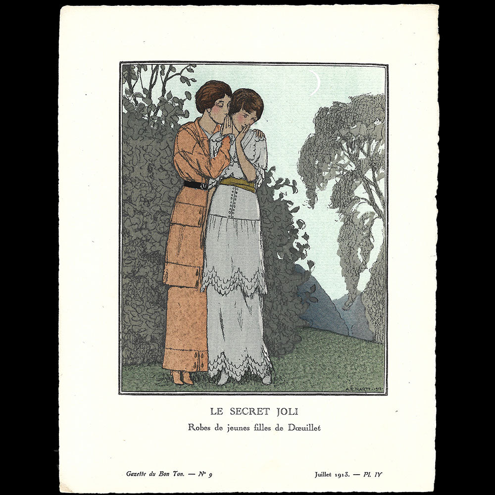 Gazette du Bon Ton - Le Secret joli, robes de Doeuillet, planche de Marty (n°9, 1913)
