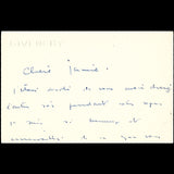 Givenchy - Carte autographe signée adressée à Janine Janet (circa 1950s)