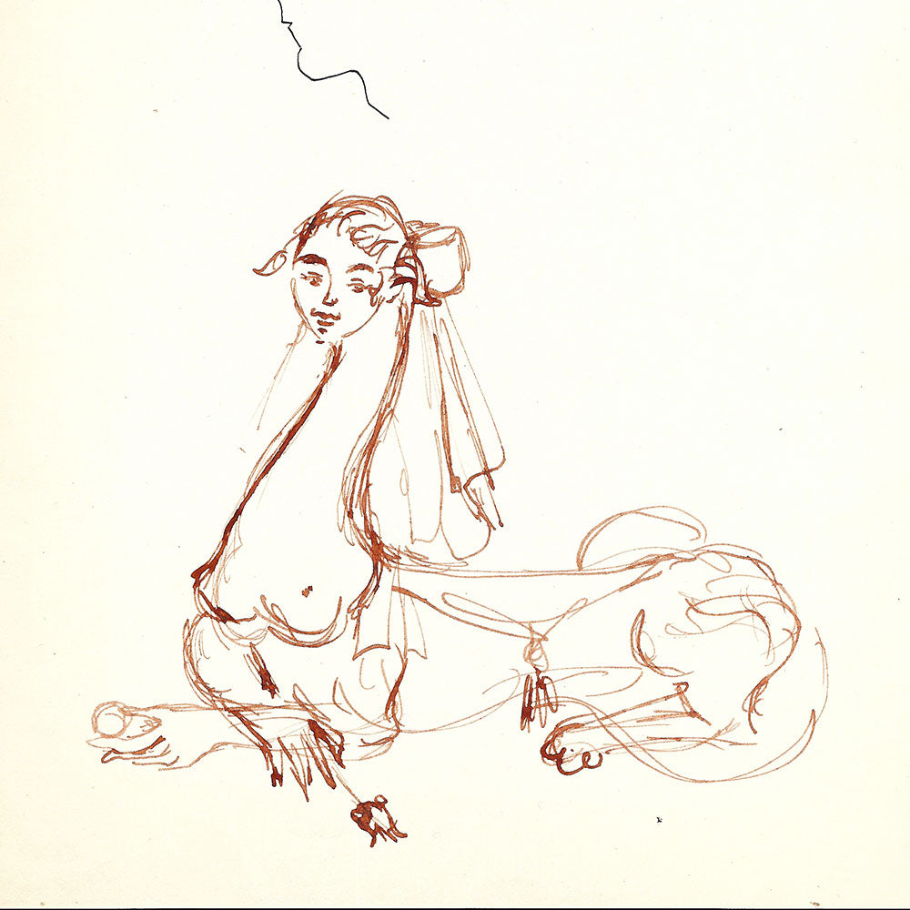Givenchy - Les deux sphinges, dessins de Janine Janet pour une vitrine (1956)