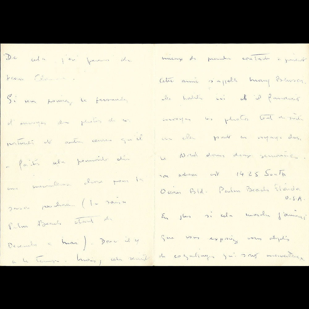 Givenchy - Lettre autographe signée adressée à Janine Janet (circa 1950s)