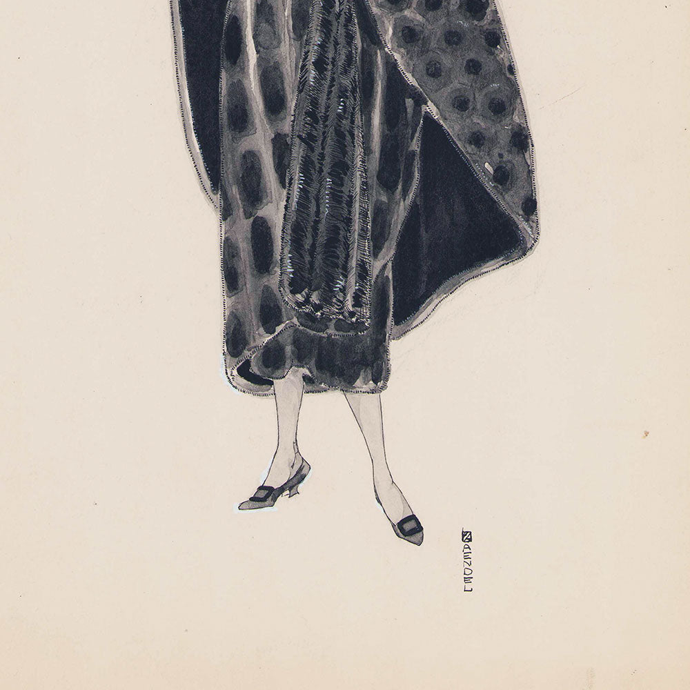 Fourrures Max - Manteau de fourrure, dessin de Huguette Haendel (circa 1920)