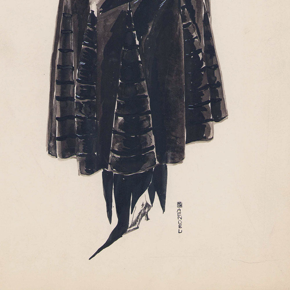Fourrures Max - Manteau de fourrure, dessin de Huguette Haendel (1921)