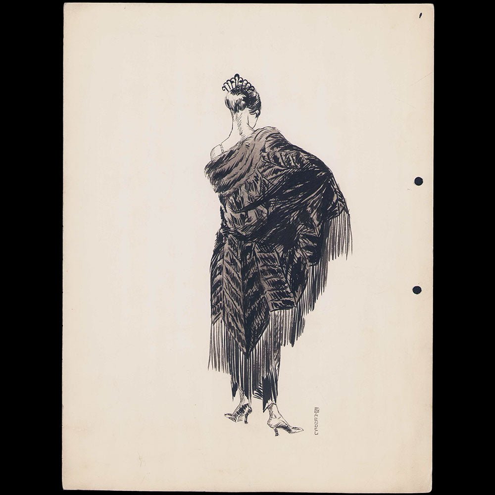 Fourrures Max - Manteau de fourrure, dessin de Huguette Haendel (1921)