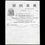 Hammond and co - Facture du tailleur, 465 Oxford Street à Londres (1891)