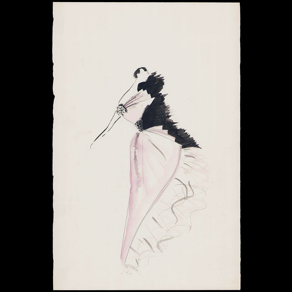 Jacques Heim - Dessin d'une robe du soir rose, circa 1950-1960