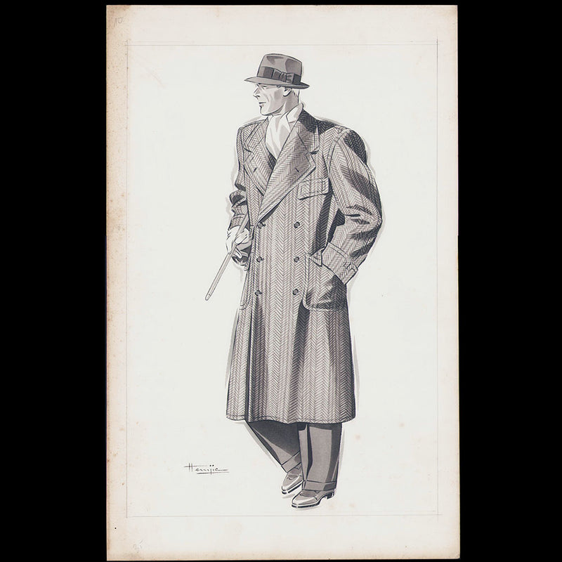 Marcel Hemjic - Elégant en manteau croisé, dessin pour L'Homme Moderne, numéro spécial de l'Exposition Internationale des Arts et Techniques dans la Vie Moderne (1937)