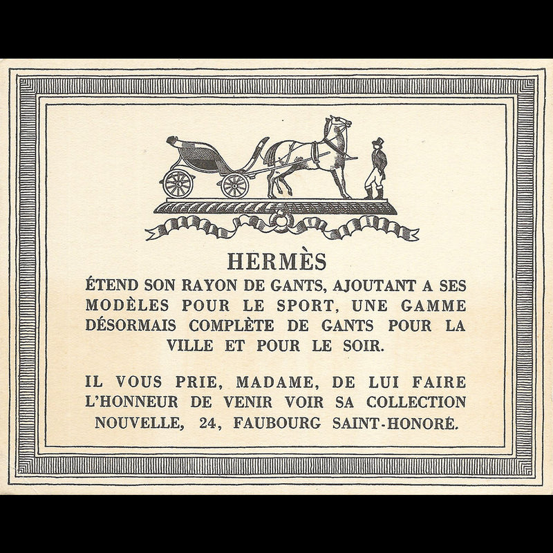 Hermès - Carte d'invitation à découvrir la nouvelle collection (1938)