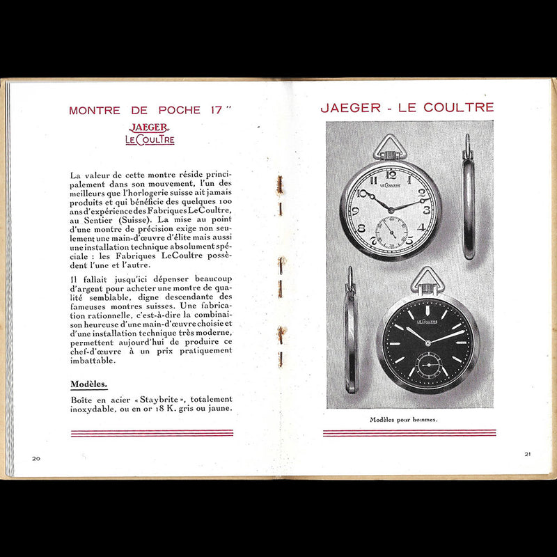 Jaeger-Lecoultre - Catalogue Chefs-d'oeuvre des temps modernes (circa 1932-1937)