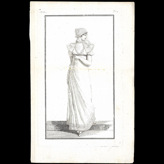 Costume Parisien, Journal des dames et des modes, 1808 épreuve avant la lettre de la gravure n°909