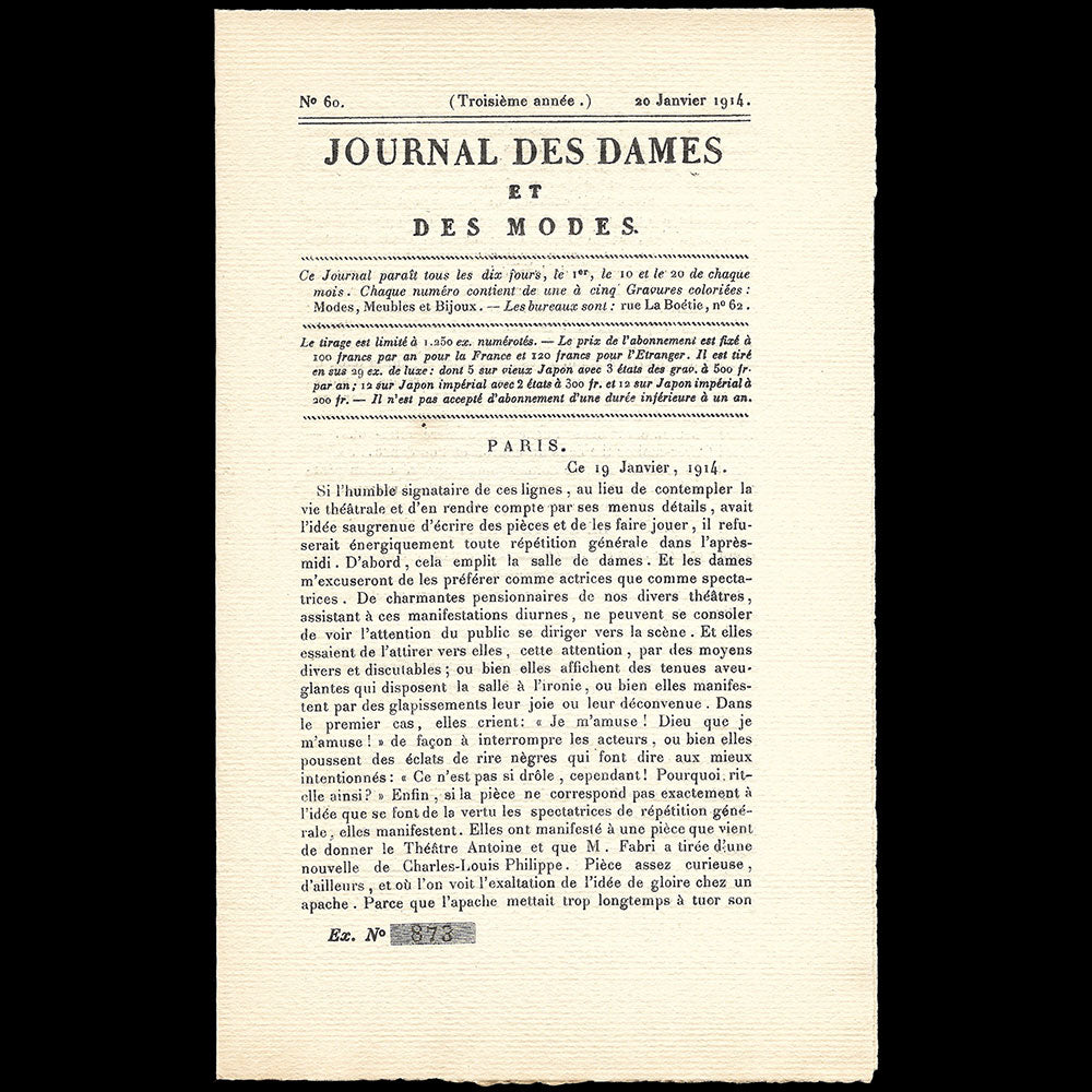 Le Journal des Dames et des Modes, Costumes Parisiens, n°60, 1914