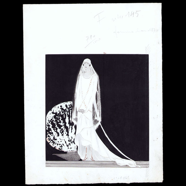 Jeanne Lanvin - Robe de mariée, dessin de L'hom pour Femina (1925)