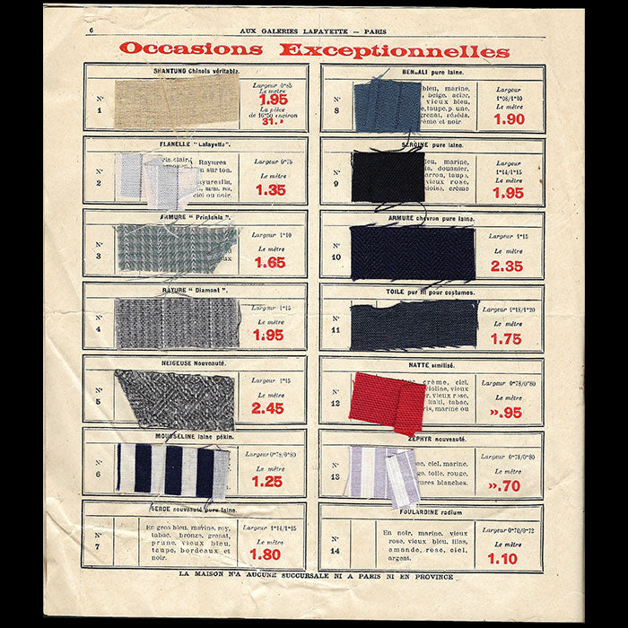 Galeries Lafayette - Supplément échantillonné au catalogue général (1911)