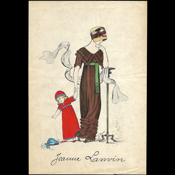 Jeanne Lanvin - Mère et fille, pochoir provenant d'une invitation à une présentation de modèles (circa 1910s)
