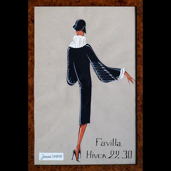 Jeanne Lanvin - Dessin du manteau Favilla, hiver 1929-1930