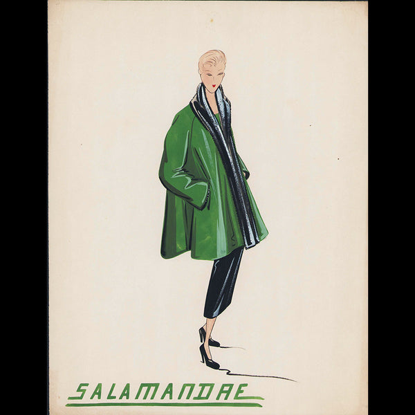 Jeanne Lanvin - Dessin du manteau Salamandre, circa 1948