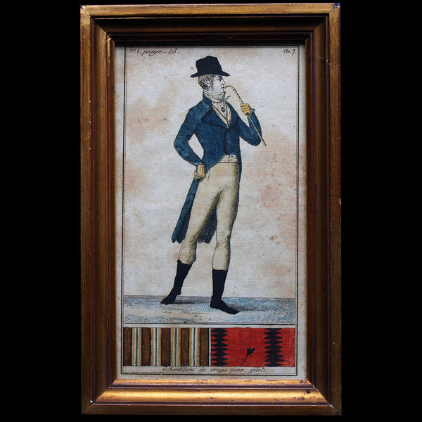 Le Mois, planche 1 bis, 1er cahier - Costume masculin, échantillons de draps pour gilets, an VII (1799)