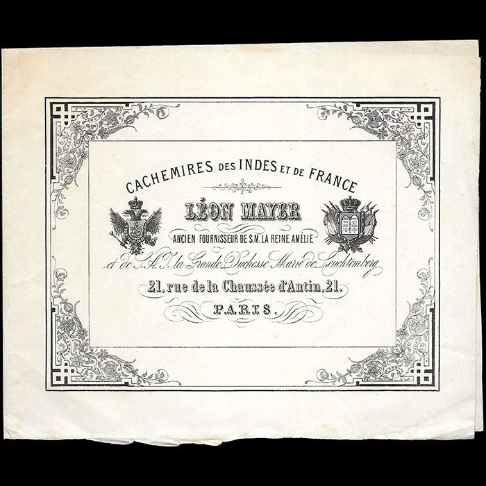 Léon Mayer - Document du magasin de cachemires, 21 rue de la Chaussée d'Antin à Paris (circa 1850-1860)