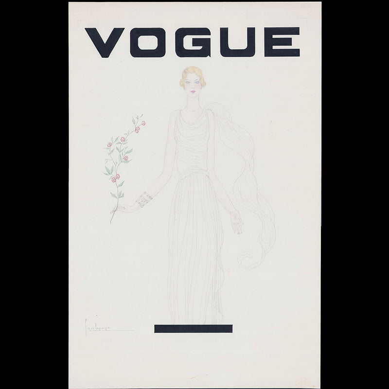 Vogue - Elégante à la branche, projet de couverture, dessin de Georges Lepape (circa 1931)
