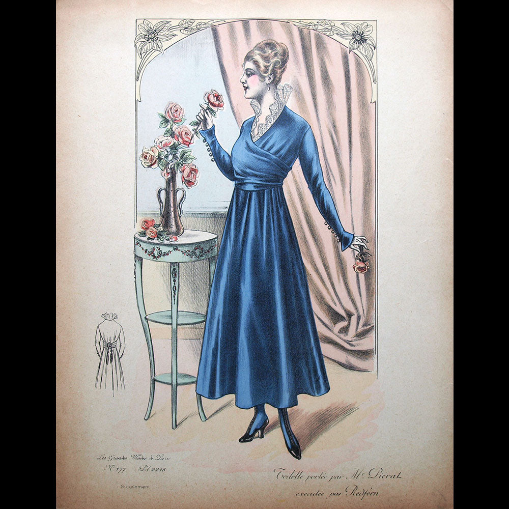 Redfern - Toilette portée par Madame Pierrat, gravure des Grandes Modes de Paris (circa 1915)