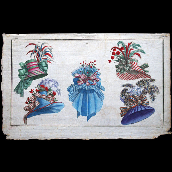 Magasin des modes, planche I-III, 4ème cahier - Chapeaux (20 décembre 1787)
