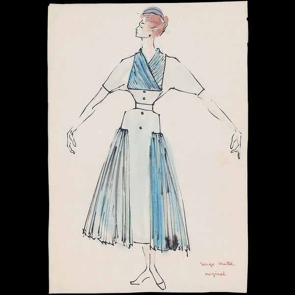 Serge Matta - Dessin de robe pour Schiaparelli ou Fath (1950-1958)