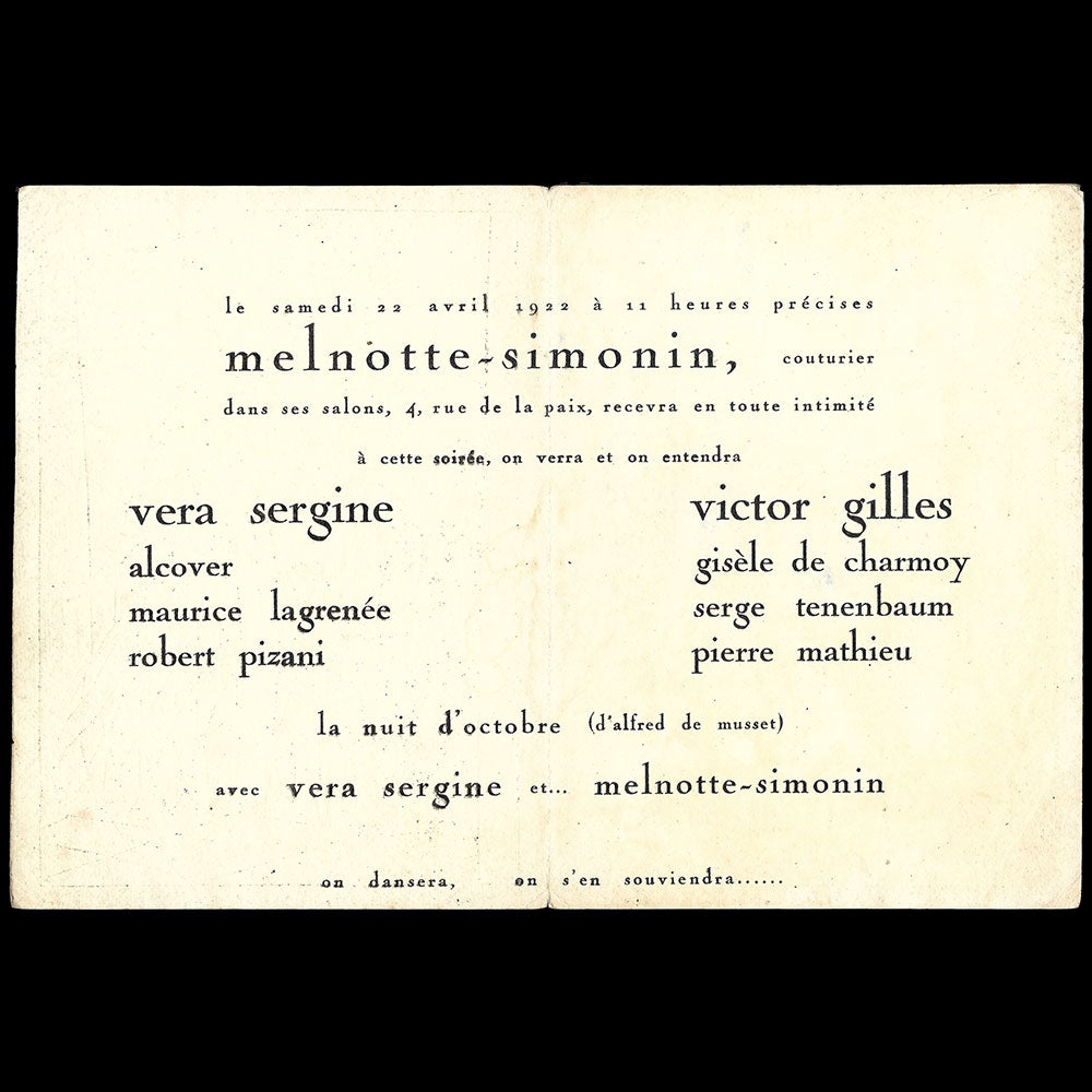 Melnotte Simonin - Programme de la soirée du 22 avril 1922
