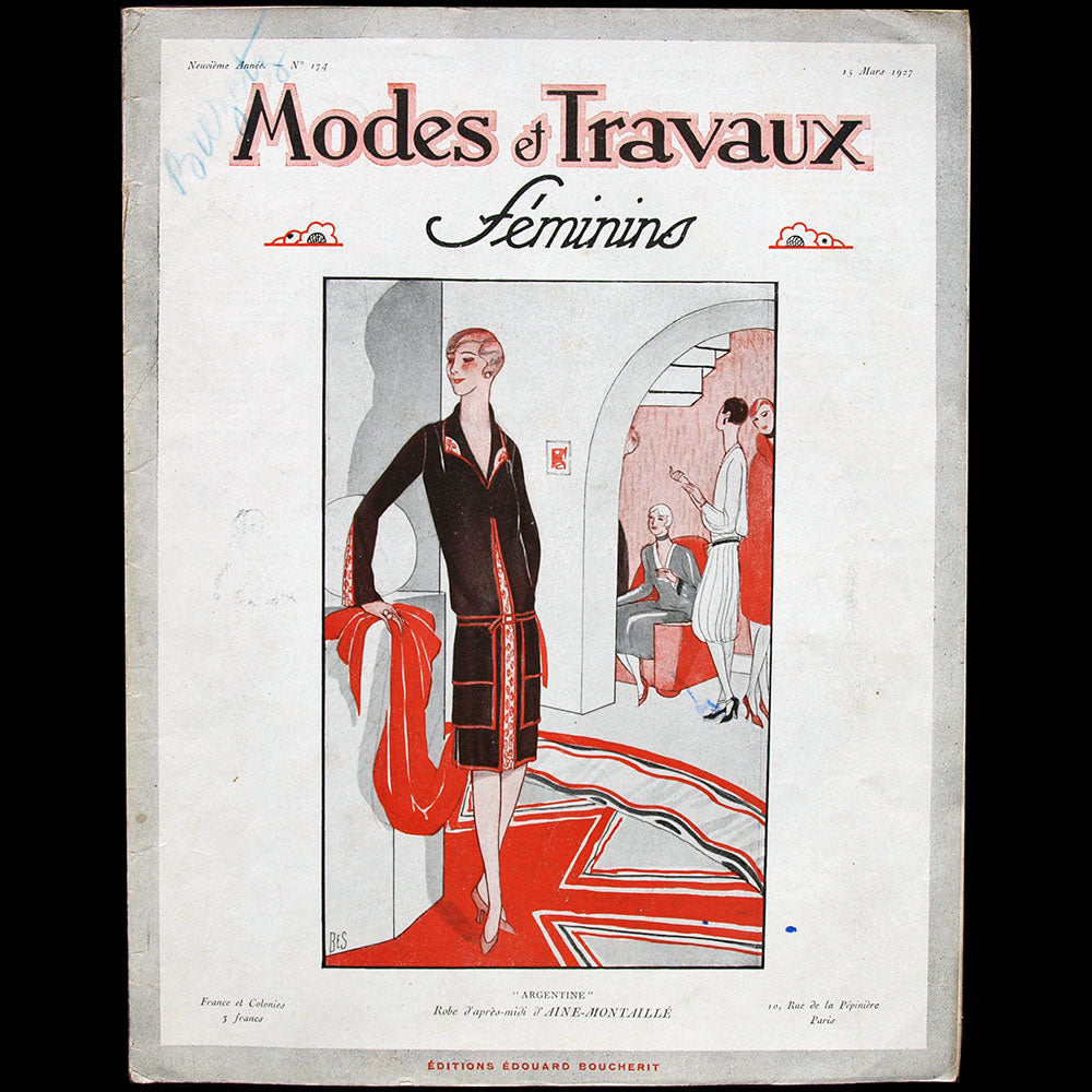 Modes et Travaux, 15 mars 1927, couverture de BES d'un modèle d'Aine-Montaillé