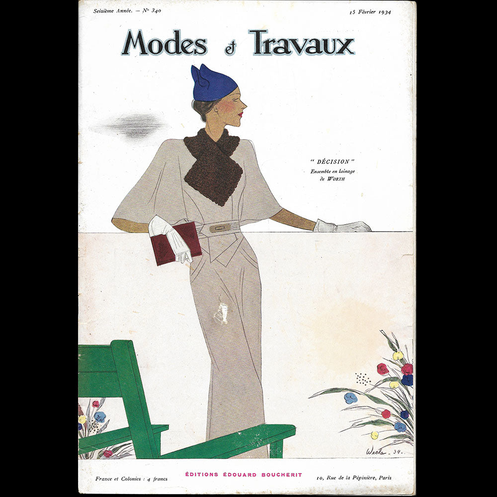 Modes et Travaux, 15 février 1934, couverture de Wecla d'un modèle de Worth
