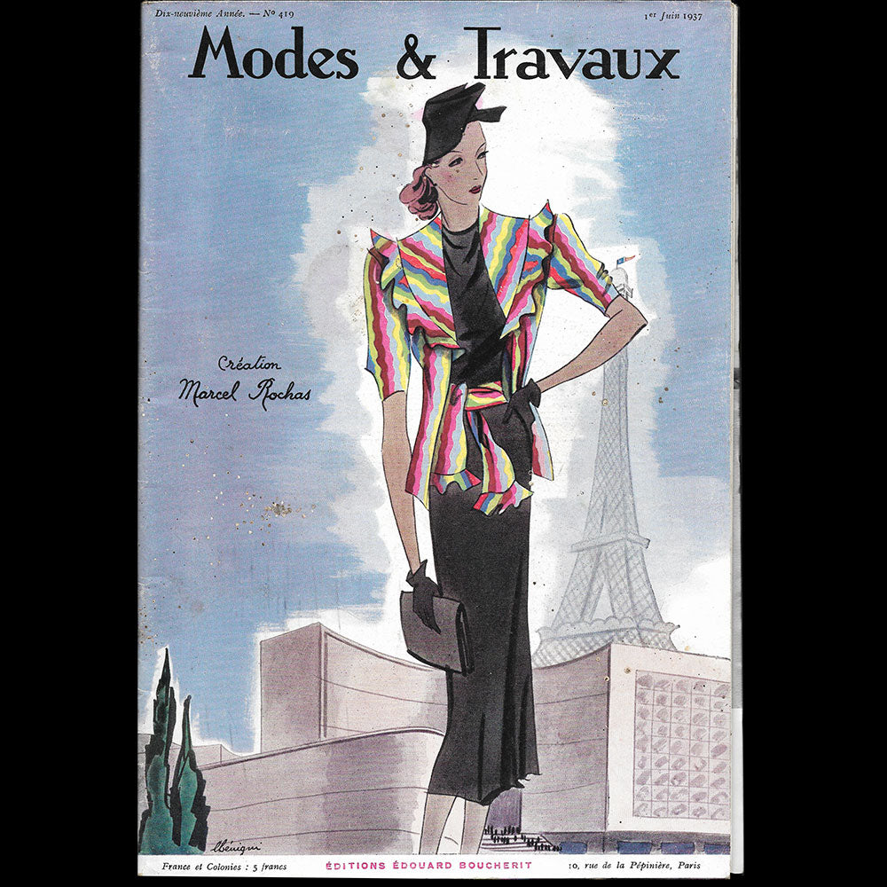 Modes et Travaux, 1er juin 1937, couverture de Bénigni d'un modèle de Marcel Rochas