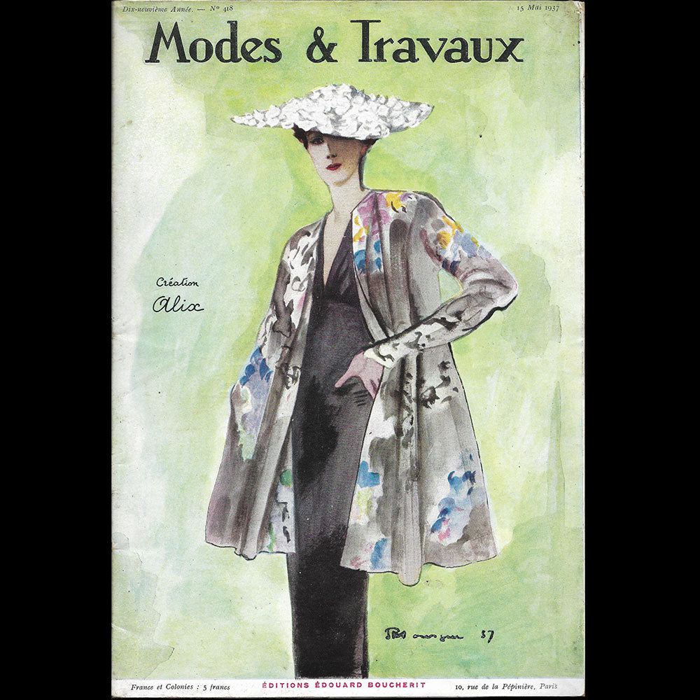 Modes et Travaux, 15 mail 1937, couverture de Pierre Mourgue d'un modèle d'Alix