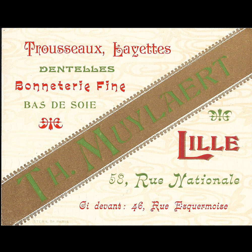 Th. Muylaert - Carte de la maison de lingerie, 58 rue Nationale à Lille (circa 1900s)