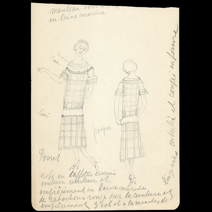 Poiret - Dessin d'une robe de taffetas écossais (1920s)
