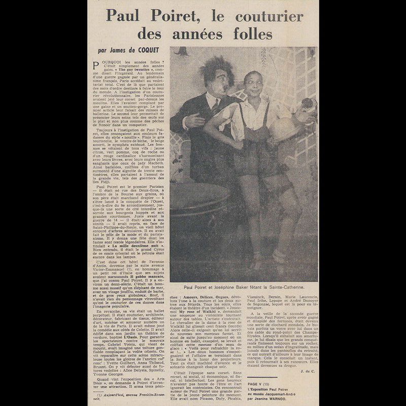 Paul Poiret, couturier des années folles, article de James de Coquet pour le Figaro (1974)