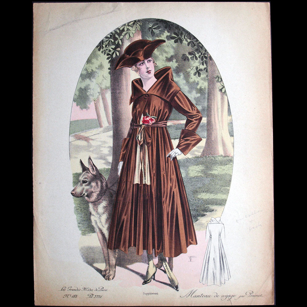 Premet - Manteau de voyage, gravure des Grandes Modes de Paris (circa 1915-1916)