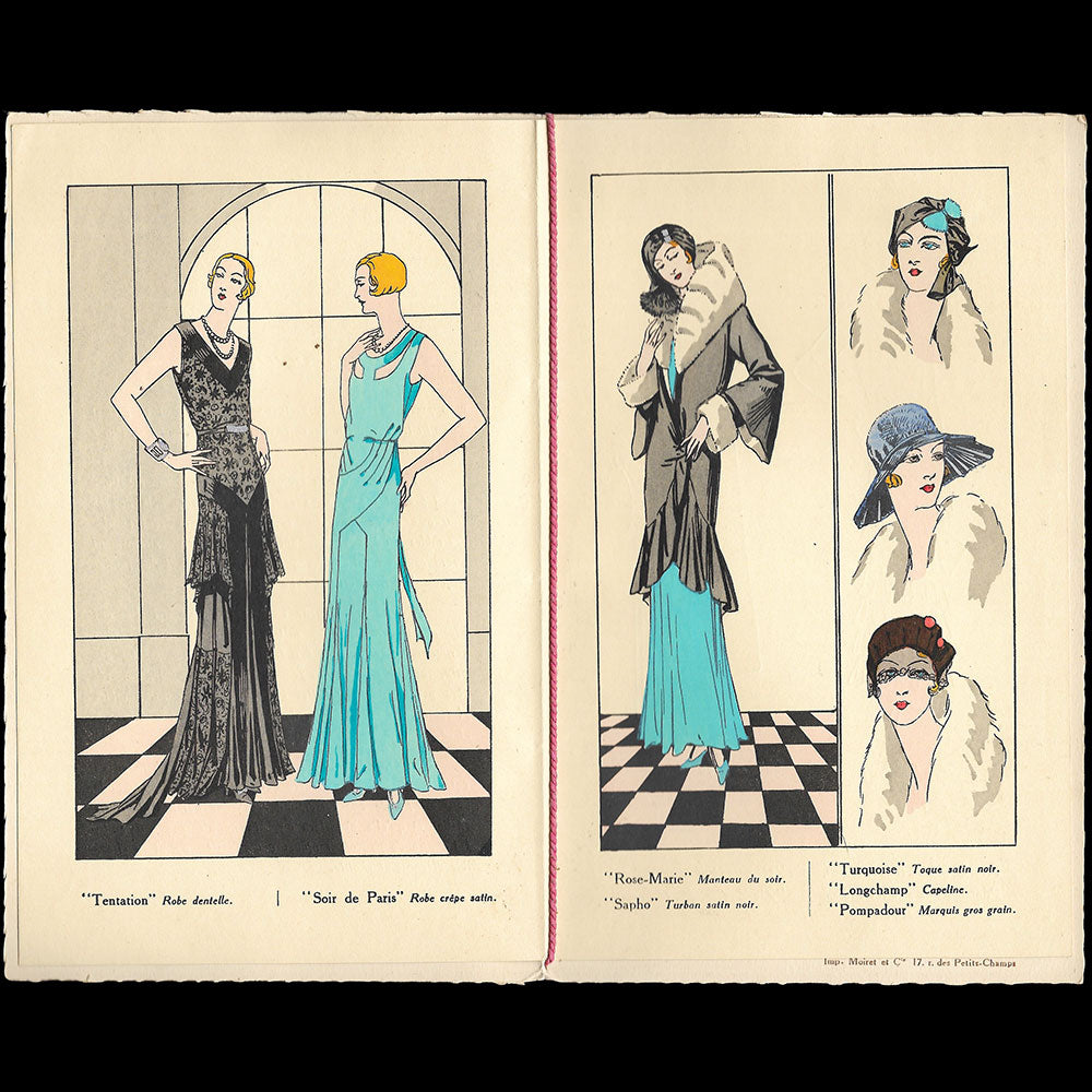 Rosine Aoust - Document de la maison de modes et couture, 4 place du théâtre français à Paris (circa 1930)