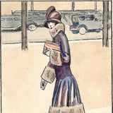 Auguste Roubille - Elégante des années 1920 en manteau bordé de fourrure (1920s)