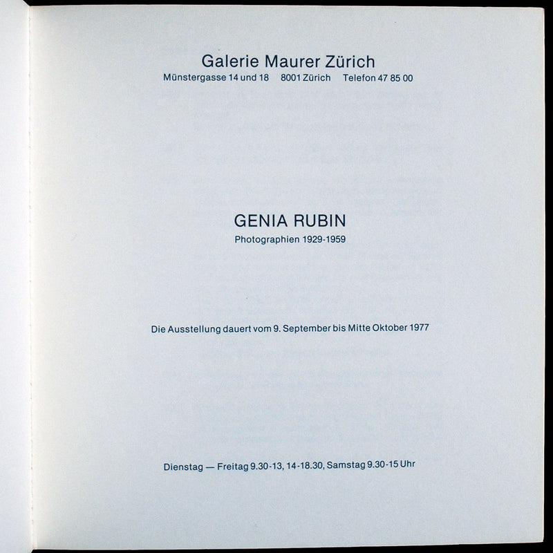 Eugène Rubin - Genia Rubin, photographien 1929-1959, catalogue de l'exposition de Zurich (1977)
