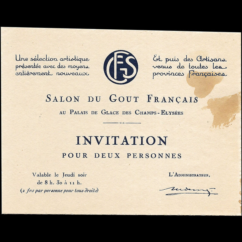 Salon du Goût Français - Invitation à la première édition au Palais des Glaces (1921)