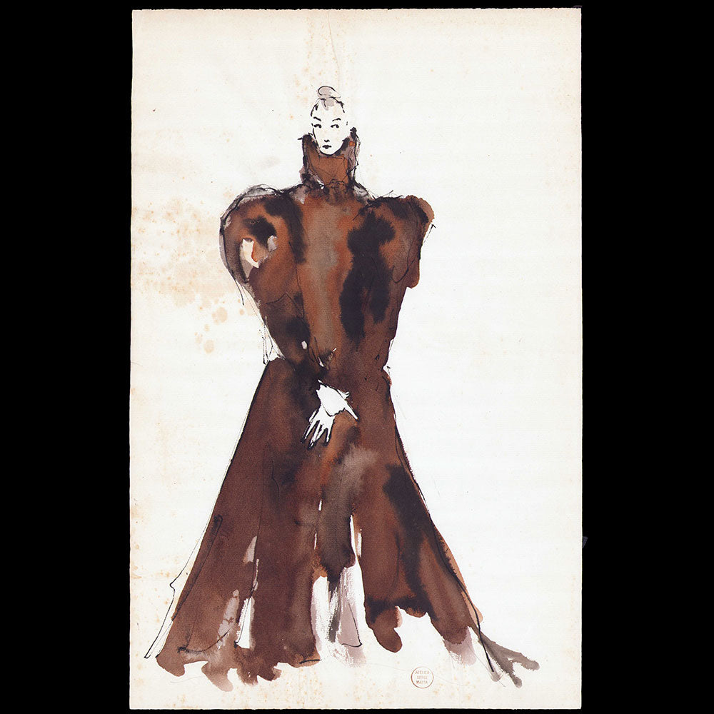 Serge Matta - Dessin de manteau pour Schiaparelli (1950-1954)